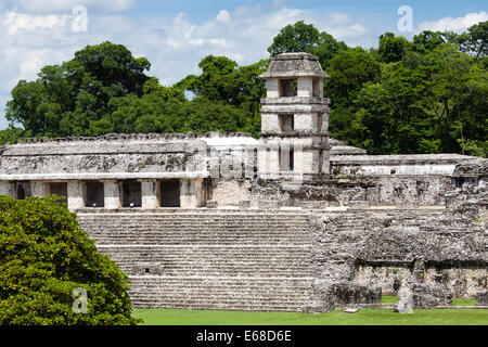 The Palace at the Mayan ruins of Palenque, Chiapas, Mexico. Stock Photo