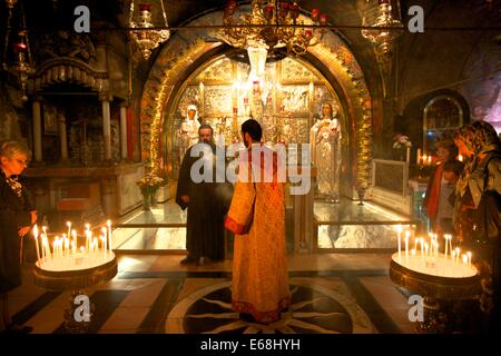 The Stone of Unction, The Church of the Holy Sepulchre, Jerusalem, Israel, Middle East Stock Photo