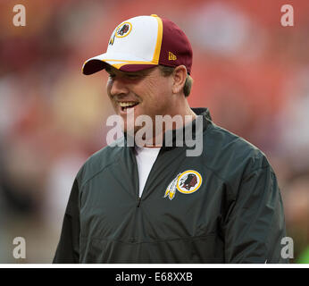 Landover, MD., US. 18th Aug, 2014. Washington Redskins head coach Jay Gruden before the start of their preseason game against the Cleveland Browns at FedEx Field in Landover, MD Monday, August 18, 2014. Credit:  Harry Walker/Alamy Live News Stock Photo