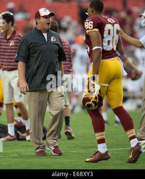 Washington, DC, USA. 18th Aug, 2014. Washington Redskins head coach Jay Gruden before the start of their preseason game against the Cleveland Browns at FedEx Field in Landover, MD Monday, August 18, 2014. © Harry E. Walker/ZUMA Wire/Alamy Live News Stock Photo