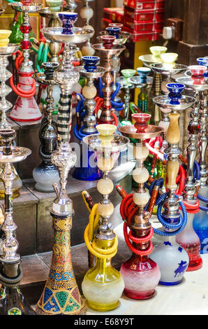 Arabic hookahs narghile shisha goza water pipe in the Souk Madinat Jumeirah market Dubai, United Arab Emirates UAE. Stock Photo