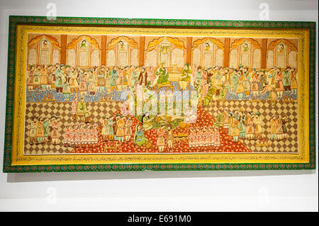 Arabic wall tapestry textile artwork at Miraj Islamic Art Centre Center Museum, Dubai, United Arab Emirates UAE. Stock Photo