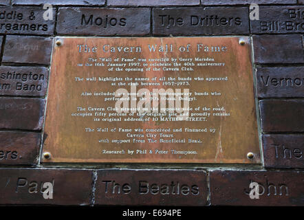 The Cavern Wall of Fame, on the Beatles or Matthew Street, in Liverpool, on Merseyside, England, UK Stock Photo