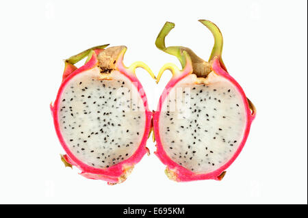 Pitahaya or Dragonfruit (Hylocereus undatus), halved fruit Stock Photo