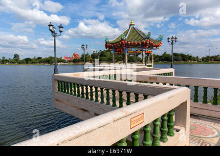 Pavilion on Nong Bua Lake, Chinese Sanjao Phuya Temple or Saan Chao Pu Ya Temple, Udon Thani, Isan, Thailand Stock Photo