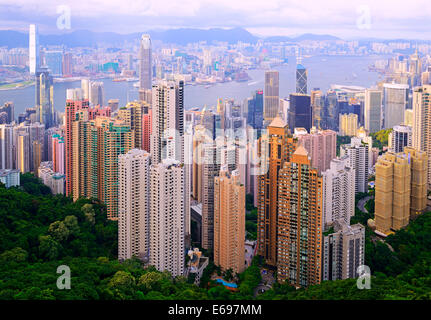 High-rise buildings, residential houses and commercial buildings of Central, Hong Kong Island in front, Hong Kong and Kowloon