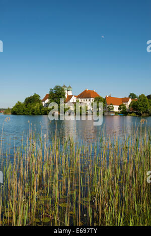 Seeon Abbey in Seeoner See lake, Seeon-Seebruck, Chiemgau, Upper Bavaria, Bavaria, Germany Stock Photo