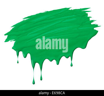 uneven green paint scribble with drips isolated on white Stock Photo