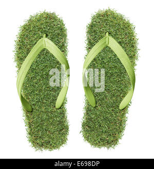 pair of real grass flip-flops isolated on white Stock Photo