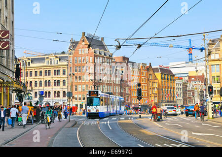 View towards Dam Square and Damrak in central Amsterdam, North Holland, Netherlands Stock Photo