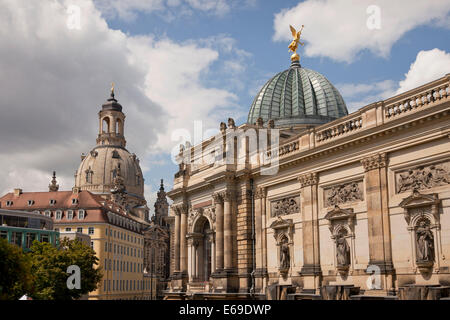 Church Frauenkirche and the Academy of Fine Arts in Dresden, Saxony, Germany, Europe Stock Photo