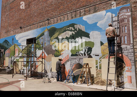 Painted Mural in Last Chance Gulch Pedestrian Mall, Helena, Montana, USA  2014 Stock Photo