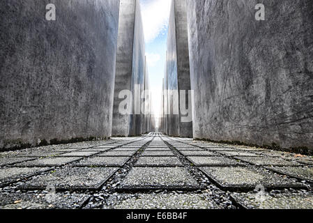 View inside Holocaust Memorial (Memorial to the Murdered Jews of Europe) in Berlin Germany Stock Photo
