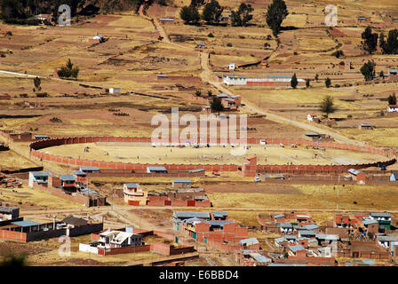 Bolivia, Copacabana, aerial view of people playing on a playground. Stock Photo