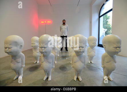 Prague, Czech Republic. 19th Aug, 2014. Slovakian artist Viktor Freso opens his exhibition Art is nice in Galerii Dvorak Sec Contemporary in Prague, Czech Republic, on Tuesday, August 19, 2014. © Roman Vondrous/CTK Photo/Alamy Live News Stock Photo