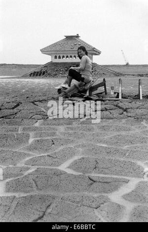 local woman at devastated village buried under a sea of hot mud after the disaster in lapindo sidoarjo east java indonesia Stock Photo