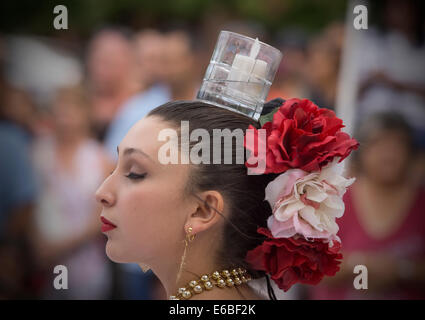 Hispanic folkloric dance group performing in Santa Fe, New Mexico, during Bandstand 2014, a celebration of music and dance. Stock Photo