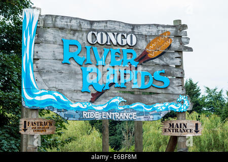 Congo River Rapids theme park ride sign at Alton Towers resort Stock Photo