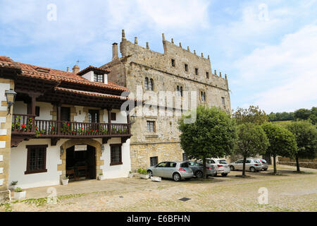 Street with typical architecture in Santillana del Mar, a famous historic town in Cantabria, Spain. Stock Photo