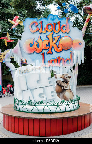 Cloud Cuckoo Land featuring Ice Age sign at Alton Towers theme park Stock Photo