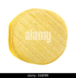 Top view of a stack of fresh corn tortillas on a white background. Stock Photo
