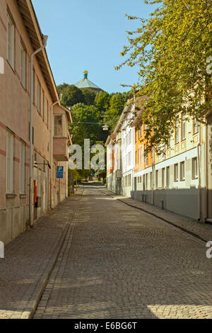 Cobbled streets and traditional wooden architecture in Haga, the historic district of Göteborg, Bohuslän, Västergötland, Sweden. Stock Photo