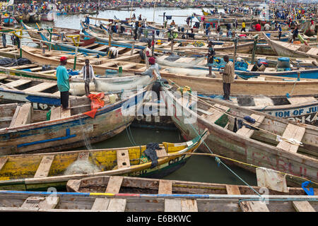 Fishing boats in the harbour at Elmina, Ghana, Africa Stock Photo