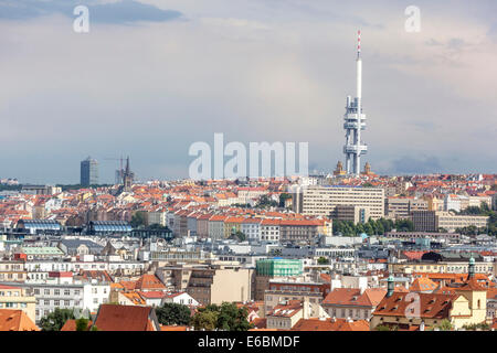 New Town Karlin and Zizkov, TV Tower view Prague Urban districts cityscape Stock Photo