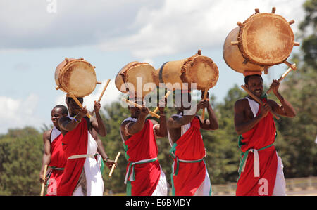 A cultural troupe from Burundi entertains guests in Kampala, Uganda. Culture is a very crucial element of African tradition. Stock Photo