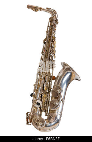 silver saxophone on a white background Stock Photo