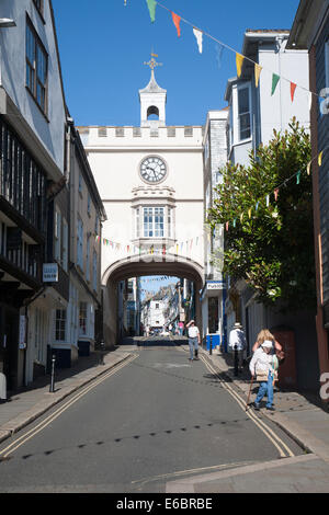 East Gate Tudor arch in the High Street of Totnes, Devon, England Stock Photo