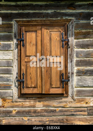 Old wooden rustic window shutters Stock Photo
