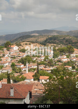 view over  the turkish village of sirince in izmir province on an overcast cloudy day Stock Photo