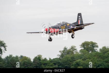 Shorts Tucano T1 in Poppy livery on approach at RIAT 2014 Stock Photo