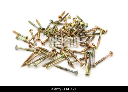 Pozi drive brass self-tapping screws, isolated on a white background Stock Photo
