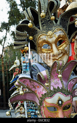 Traditional Venetian masks displayed at shop in Venice, Italy, Europe Stock Photo