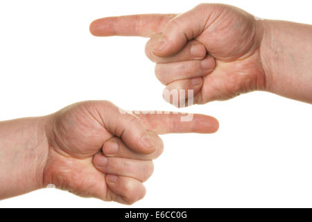 Pointing human hands isolated over white background Stock Photo