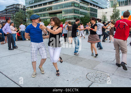 Crowd of People, French and Tourists enjoying Public Events, Swing Rock n Roll Street Dancing, Bibliotheque Area, TOwn Square, rock'n'roll Stock Photo