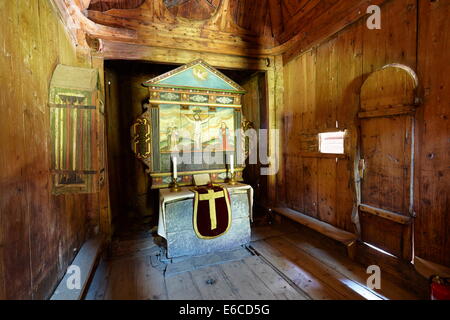 Interior of Borgund Stave Church, Sogn og Fjordane, Norway Stock Photo