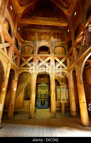 Interior of Borgund Stave Church, Sogn og Fjordane, Norway Stock Photo