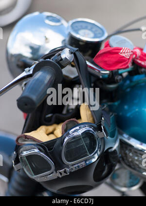 Handle bars of classic Triumph motorcycle Stock Photo