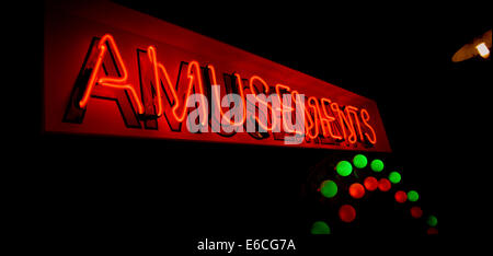 Amusement neon sign on sale at a specialist supplier in Hastings, Sussex. Stock Photo