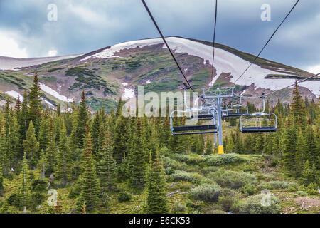 Independence SuperChair Ski Lift at Grand Lodge Resort on Peak 7 mountain at Breckenridge, Colorado. Stock Photo