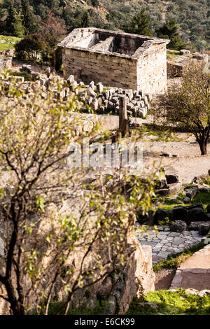 Treasury of the Corinthians in the Delphi oracle, Greece Stock Photo