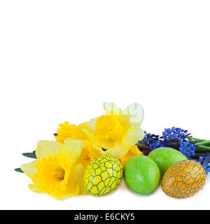 Spring Flowers and Easter Eggs with Copy Space Stock Photo