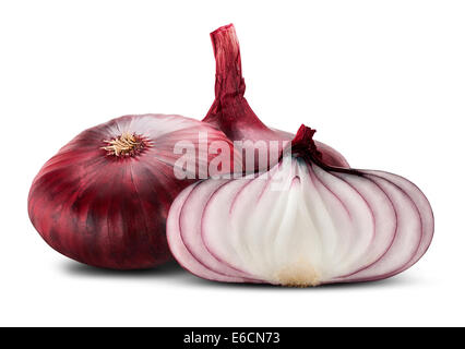 Red sliced onion isolated on white background Stock Photo
