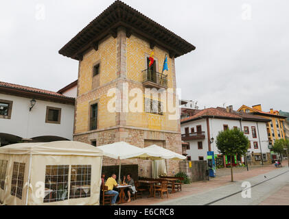 CANGAS DE ONIS, SPAIN - JULY 16, 2014: Typical architecture in Cangas de Onis, Asturias, Spain. Stock Photo