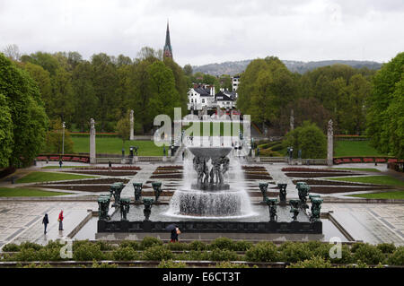 Vigeland Installation within Frogner Park in Oslo on a rainy day Stock Photo