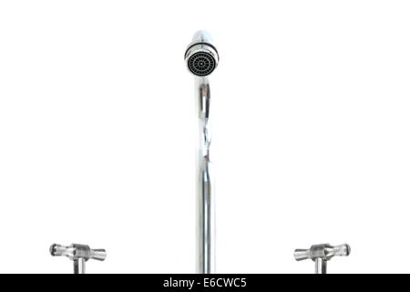 A close up shot of a bathroom faucet Stock Photo
