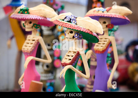 Catrinas during Day of the Dead festivities in a Patzcuaro, Michoacan market in Mexico. Stock Photo